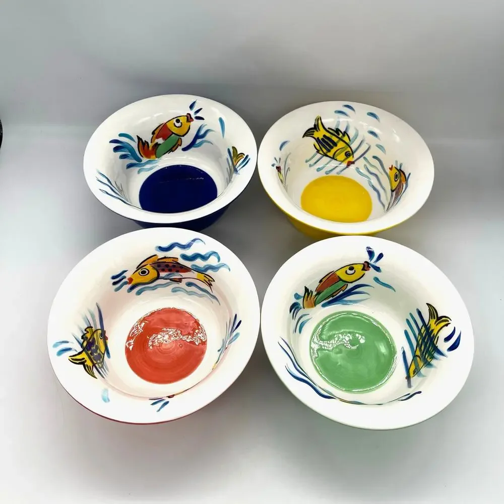 Les Tropiques by Strata Group Set of 4 Cereal Bowls  Hand Painted Tropical Fish